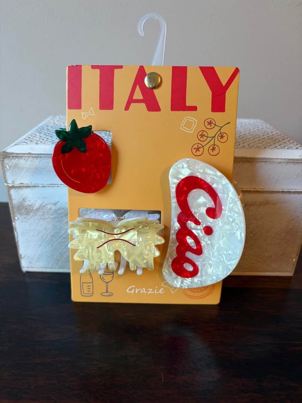 Italy theme 3-Piece Hair Claw Clip Set - Strawberry, Pasta, and Ciao Designs